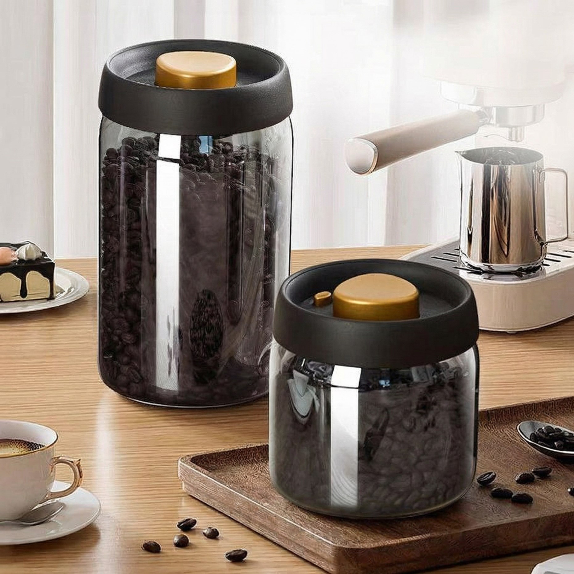 Coffee Tea Press - Vacuum Coffee Canister Press-Type Airtight Glass