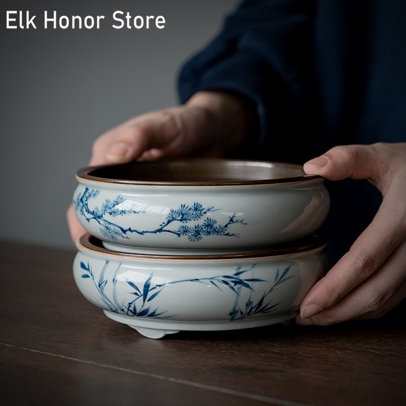 Bamboo Tea Tray - Retro Hand-painted Pine Wind Pot Bearing