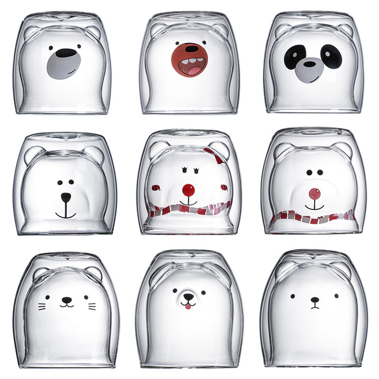 Coffee Tea Mugs - Lovely Glass Mugs Bear Cat Dog