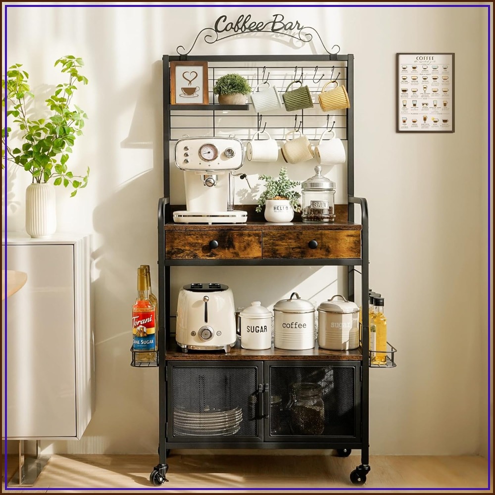 Coffee Tea - Rolling Coffee Bar Cart for Small