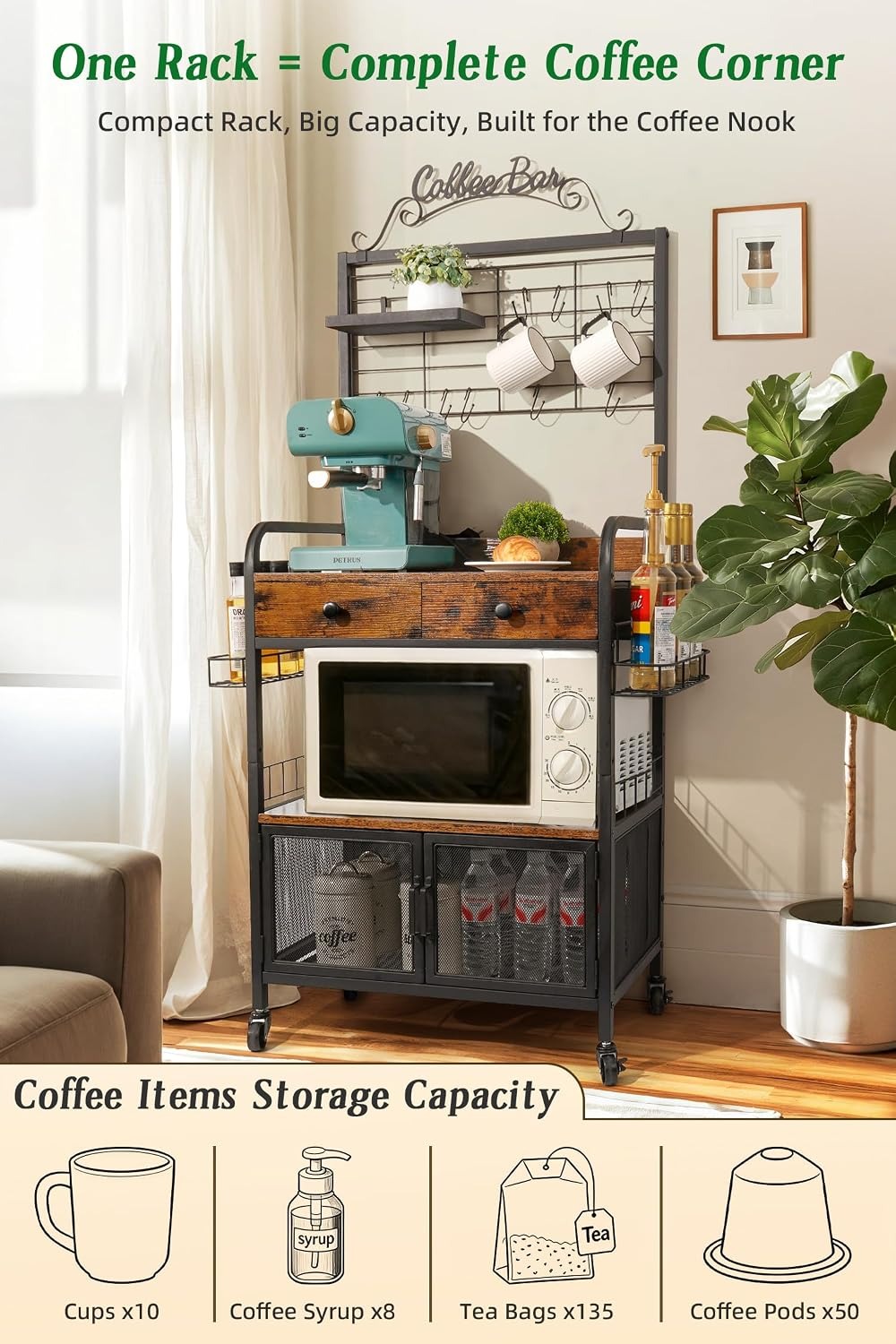 Rolling Coffee Bar Cart for Sm - Coffee Tea avis et prix