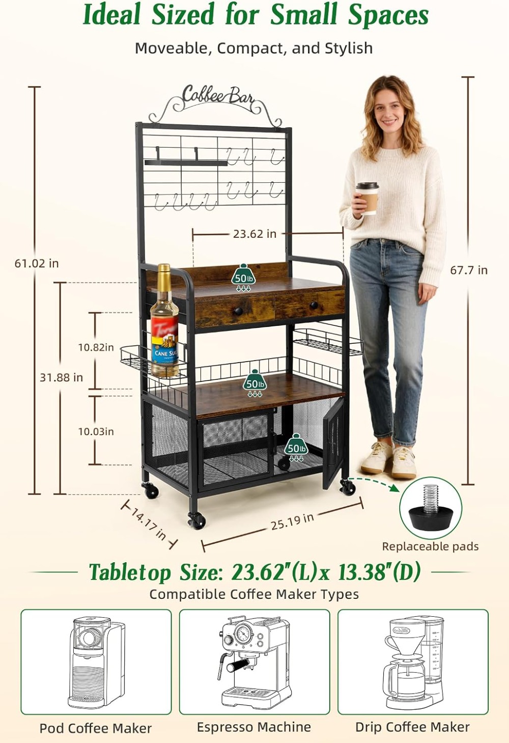 Rolling Coffee Bar Cart for Sm - Coffee Tea avis et prix