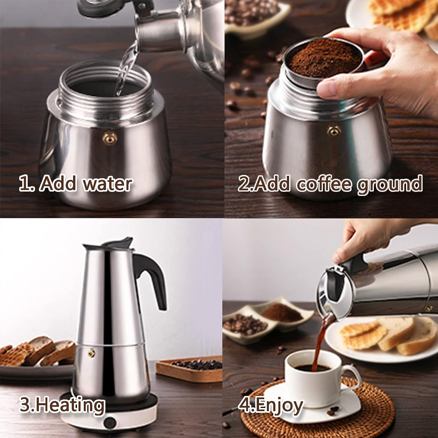 4/6/9 Cups Moka Pot Caffe Mach - Coffee Tea Mugs avis et prix