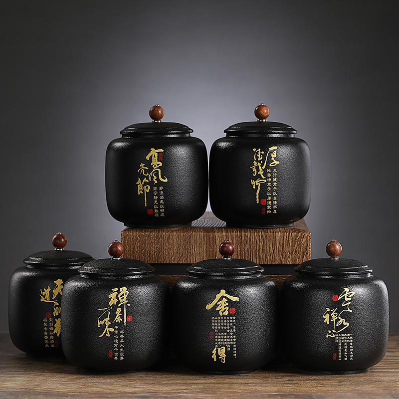 Black Ceramic Sealed tea can G - Coffee Tea Font avis et prix