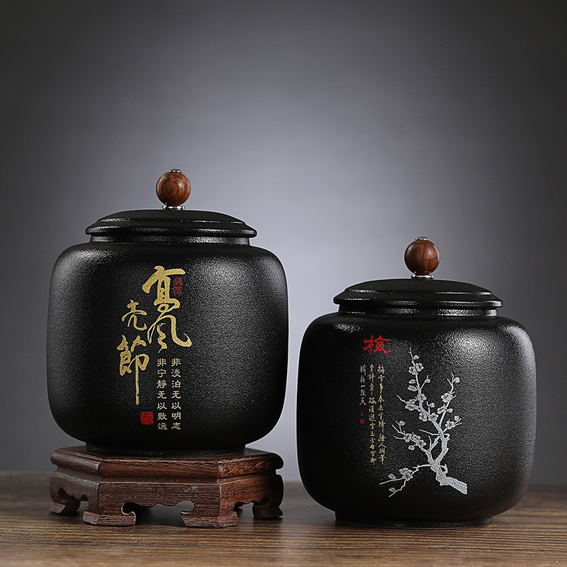 Black Ceramic Sealed tea can G - Coffee Tea Font avis et prix